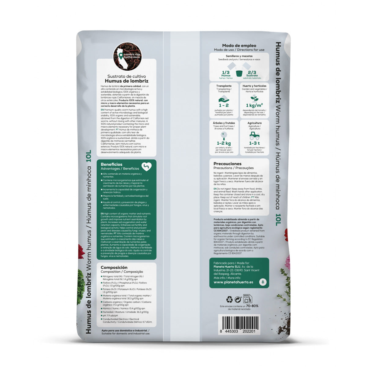 Pack 2x Humus de Lombriz 100% Natural Planeta Huerto 10 L