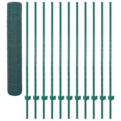 Valla De Malla Alambre Con Postes Acero 25x1,5 M Verde / Vetonek_3