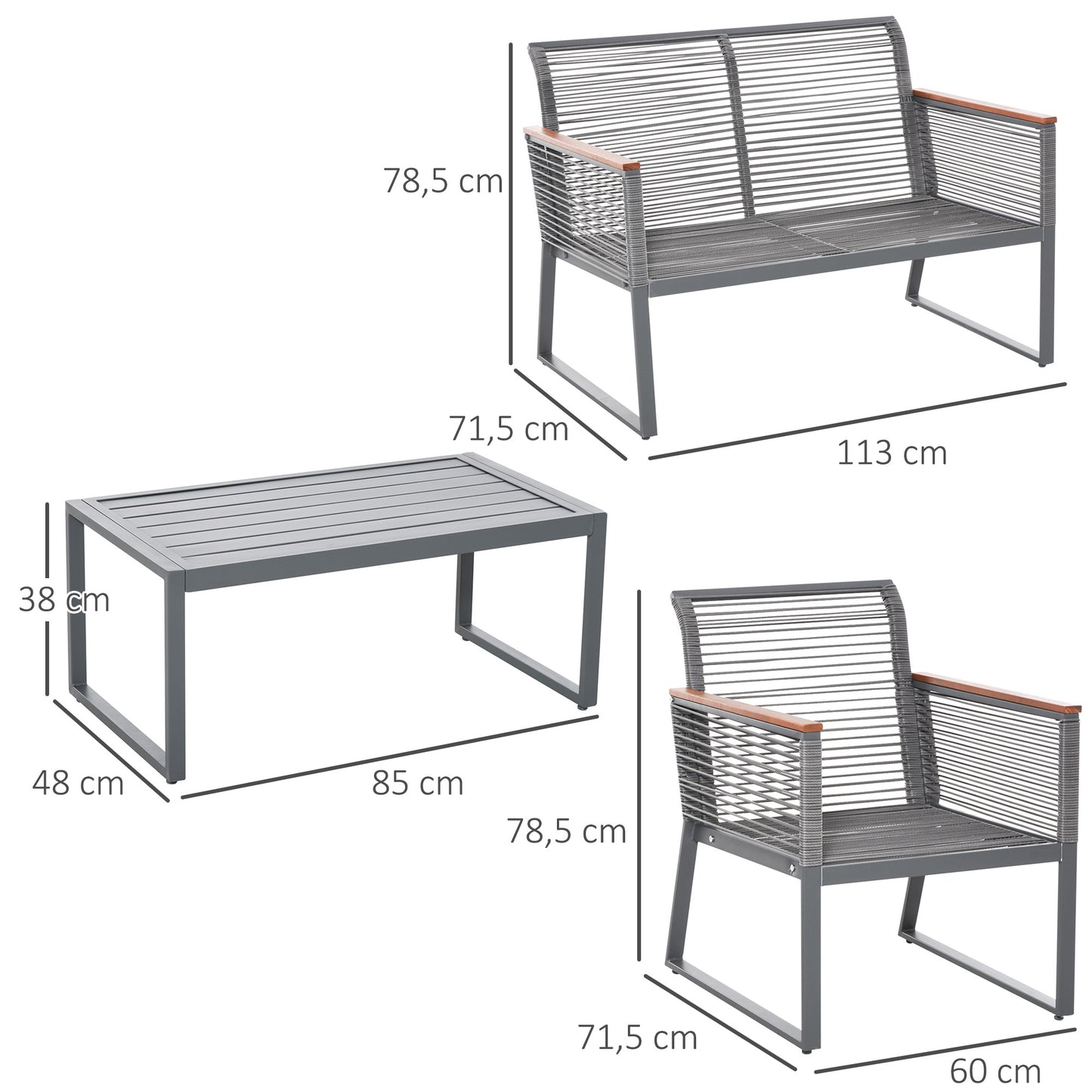Outsunny Conjunto De Muebles De Jardín De 4 Piezas Ratán Con Mesa De Café_2