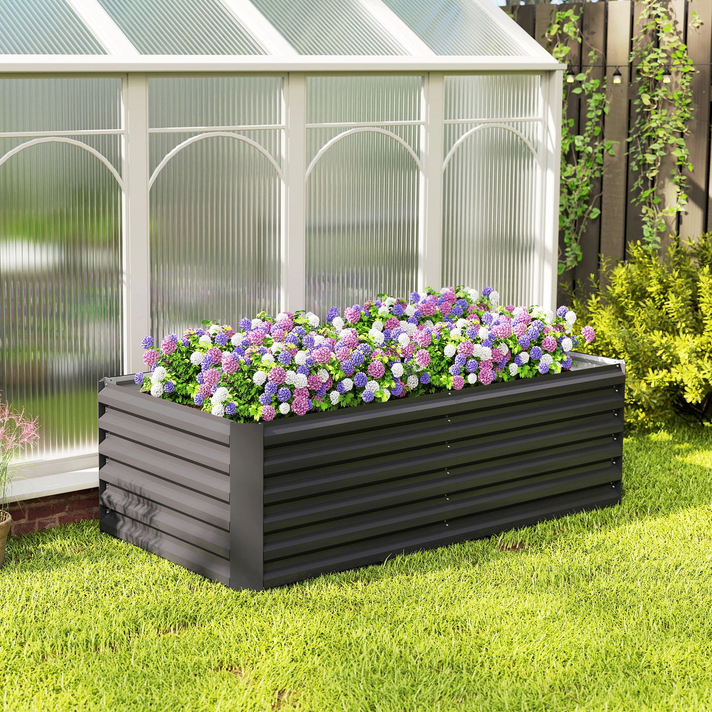 Outsunny Jardinera Exterior Grande De Acero Galvanizado Con Base Abierta Gris_3