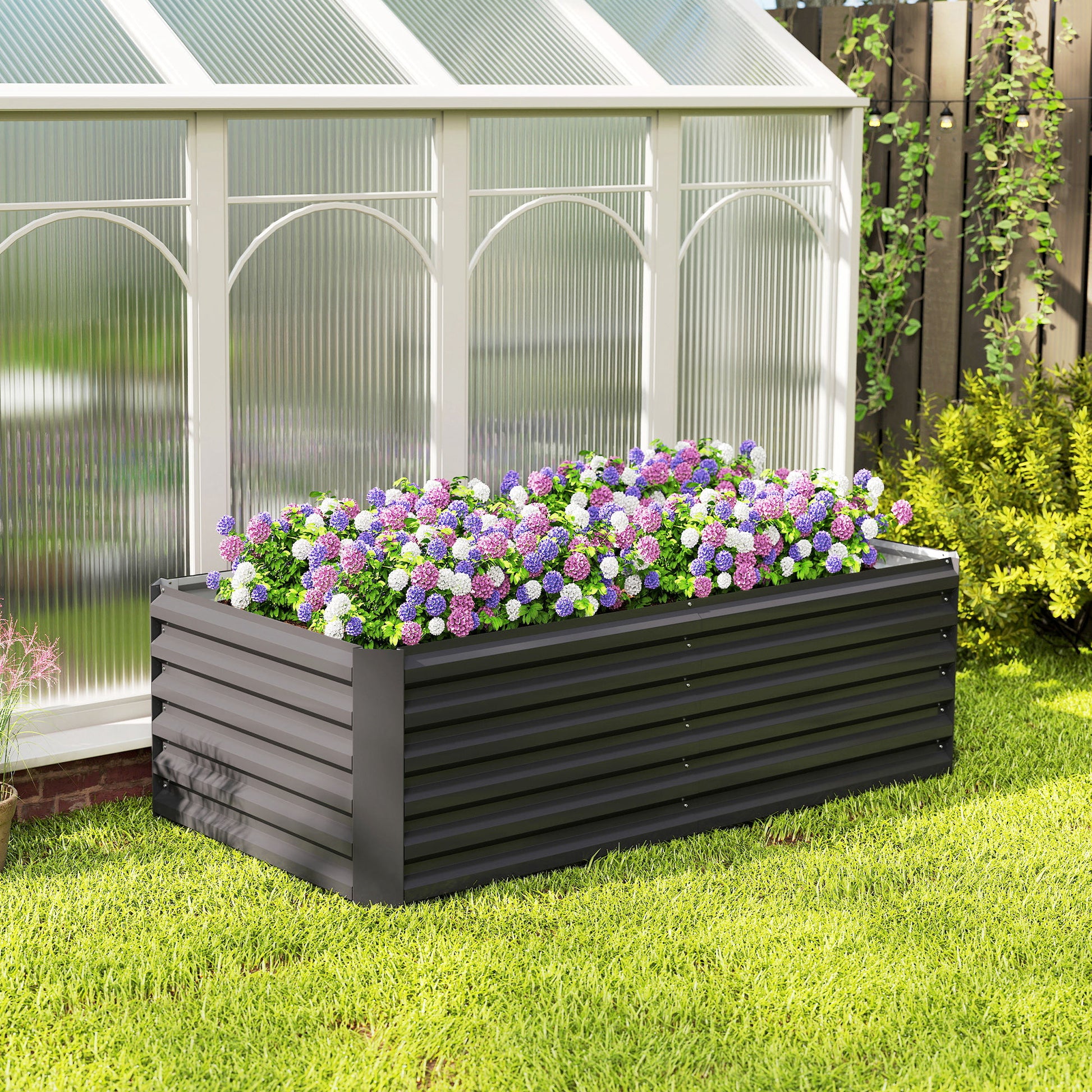 Outsunny Jardinera Exterior Grande De Acero Galvanizado Con Base Abierta Gris_3