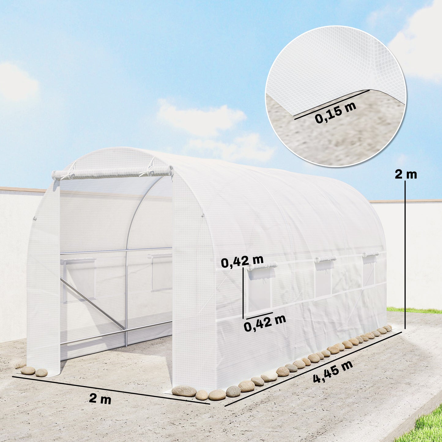 Outsunny Invernadero Túnel 445x200x200 Cm Con 6 Ventanas Cultivo Plantas Blanco_2