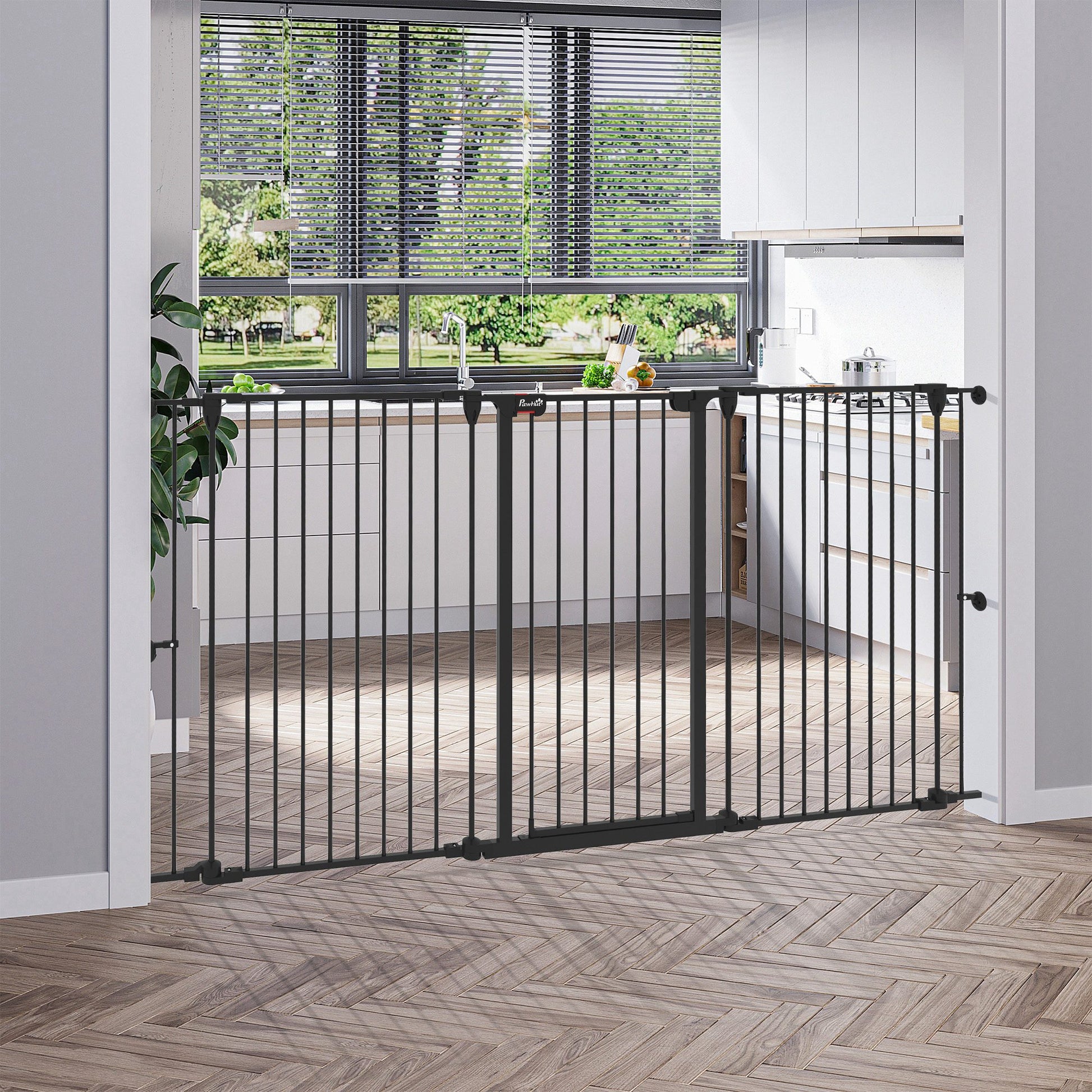 Pawhut Barrera Para Perros Plegable De Acero Con 3 Paneles 206x90cm Negro_1