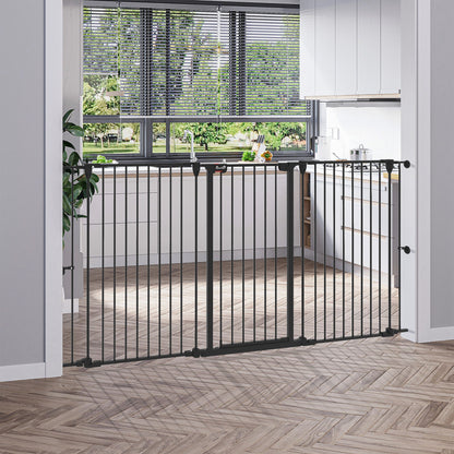 Pawhut Barrera Para Perros Plegable De Acero Con 3 Paneles 206x90cm Negro_1