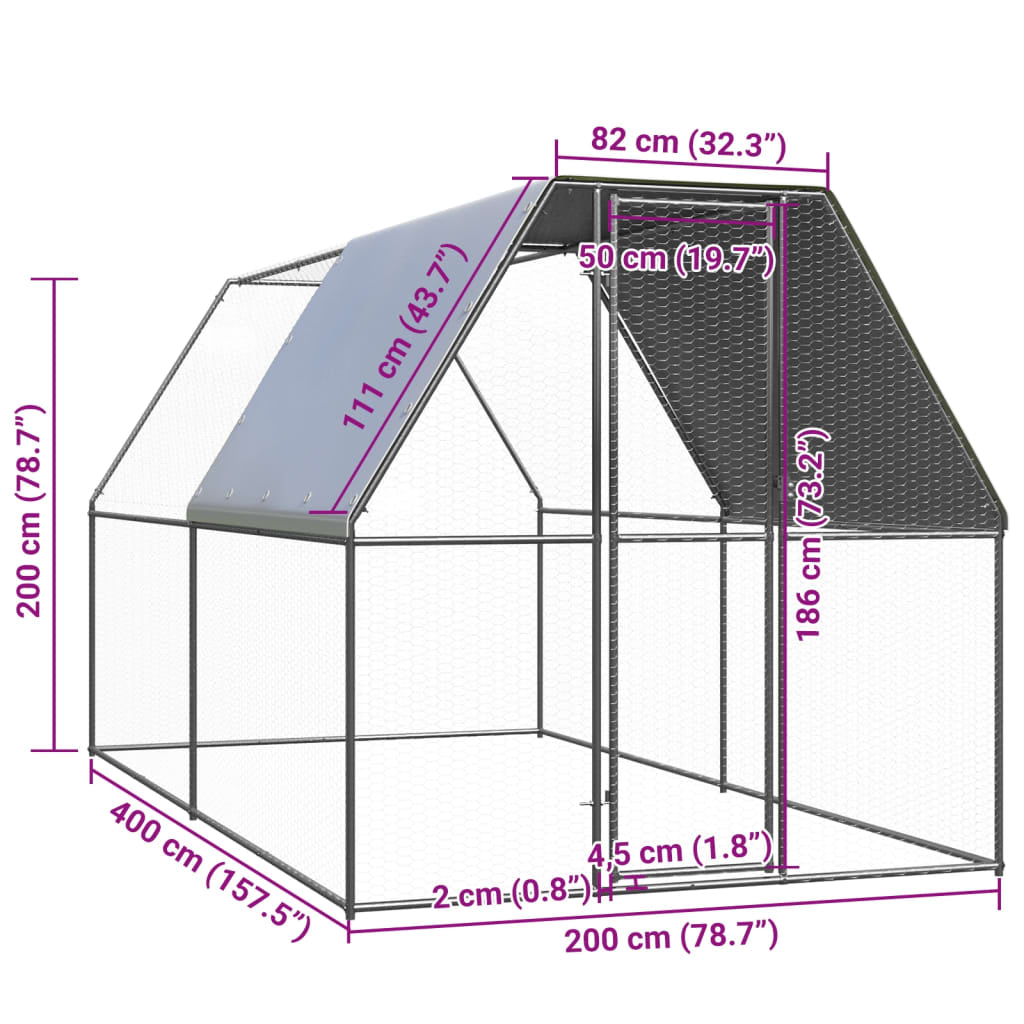 Vidaxl Jaula Gallinero De Exterior De Acero Galvanizado 2x4x2 M_2