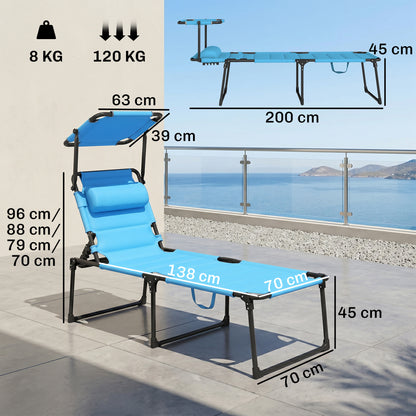 Outsunny Tumbona Plegable Con Respaldo Regulable 70x200x45 Cm Azul Claro_2
