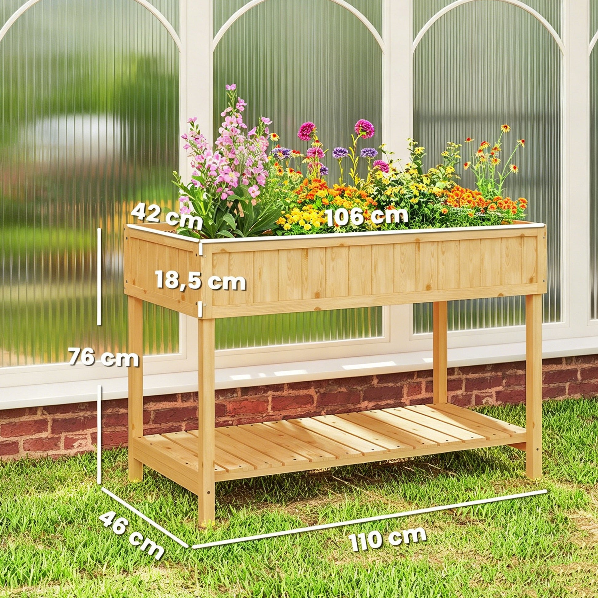 Outsunny Huerto Urbano Elevada De Madera Con Estante 110x46x76 Cm Natural_2