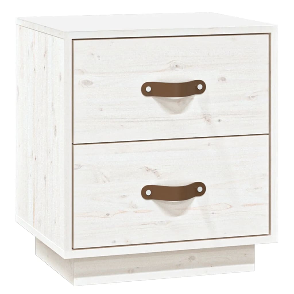 Mesita De Noche Madera Maciza De Pino Blanco 40x34x45 Cm_0