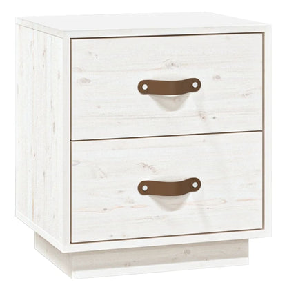 Mesita De Noche Madera Maciza De Pino Blanco 40x34x45 Cm_0