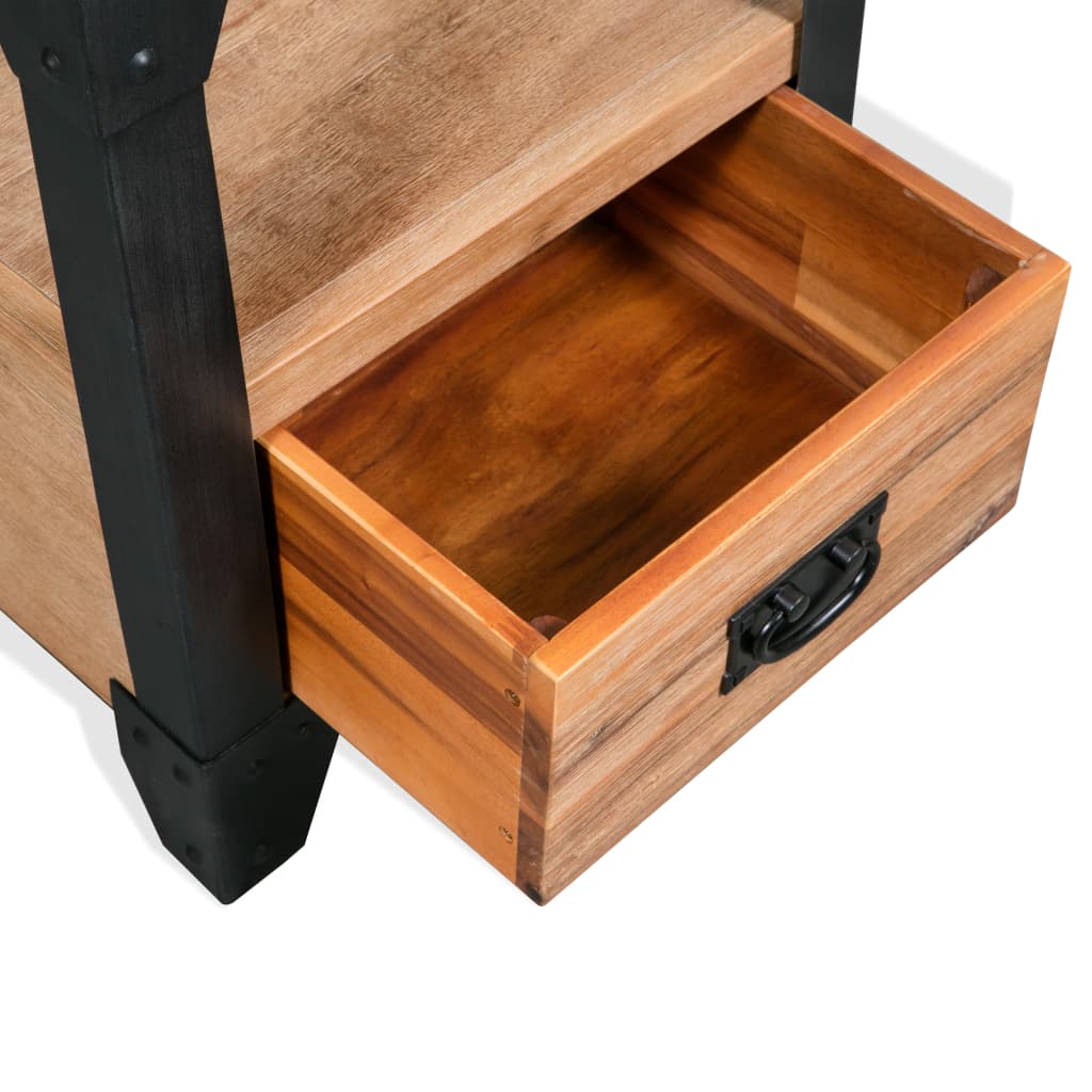 Mesita De Noche De Madera Maciza Acacia Y Acero 40x30x54 Cm_3