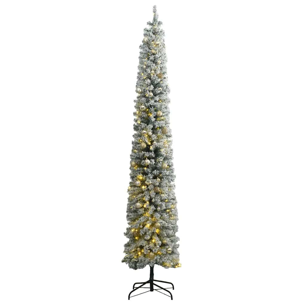 Vidaxl Árbol De Navidad Estrecho Con 300 Led Y Bolas Y Nieve 300 Cm_0
