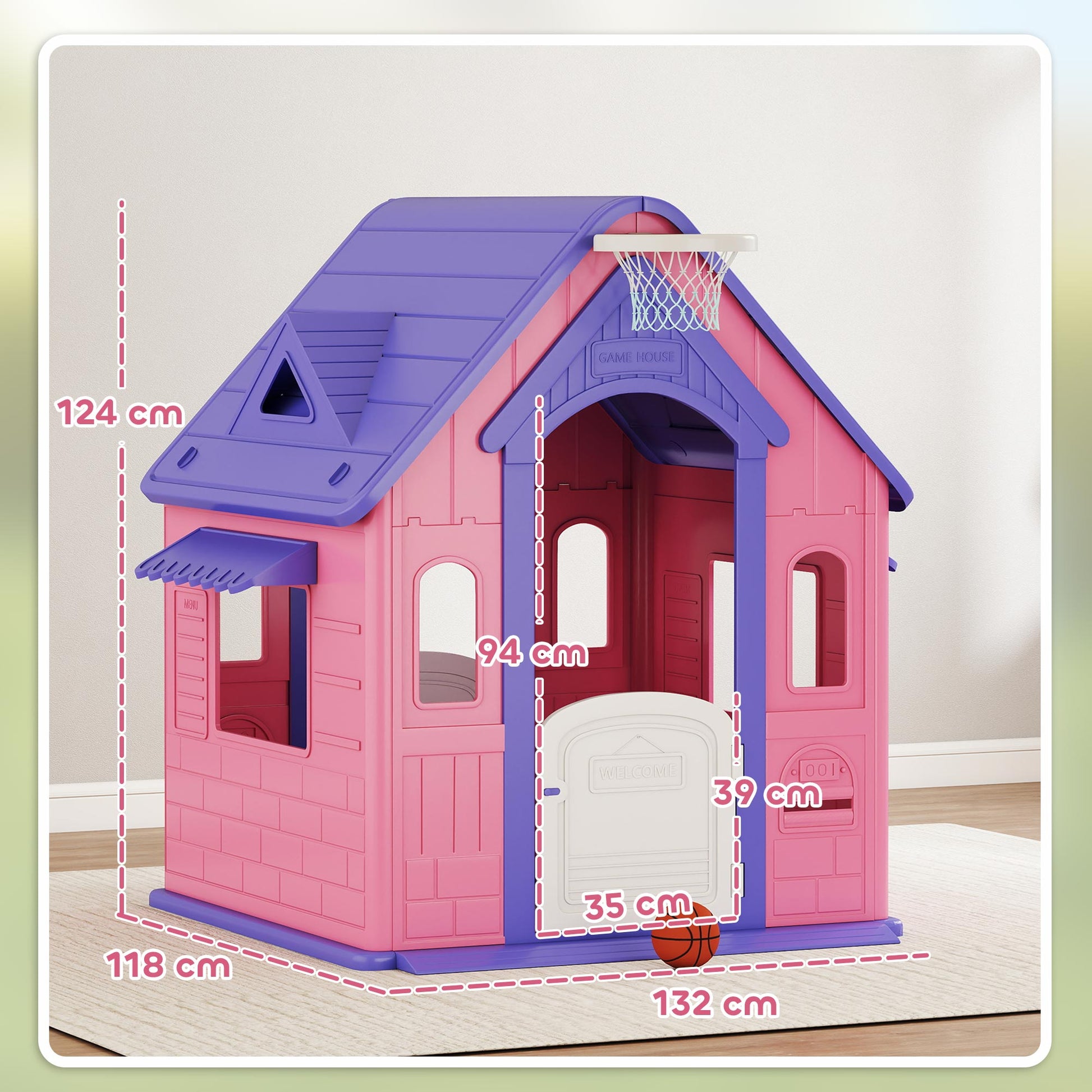 Aiyaplay Casita Infantil Exterior E Interior 3 En 1 Rosa Y Morado_2