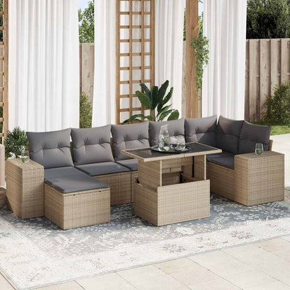 Set De Sofás De Jardín Y Cojines 8 Piezas Ratán Sintético Beige / Vetonek_5