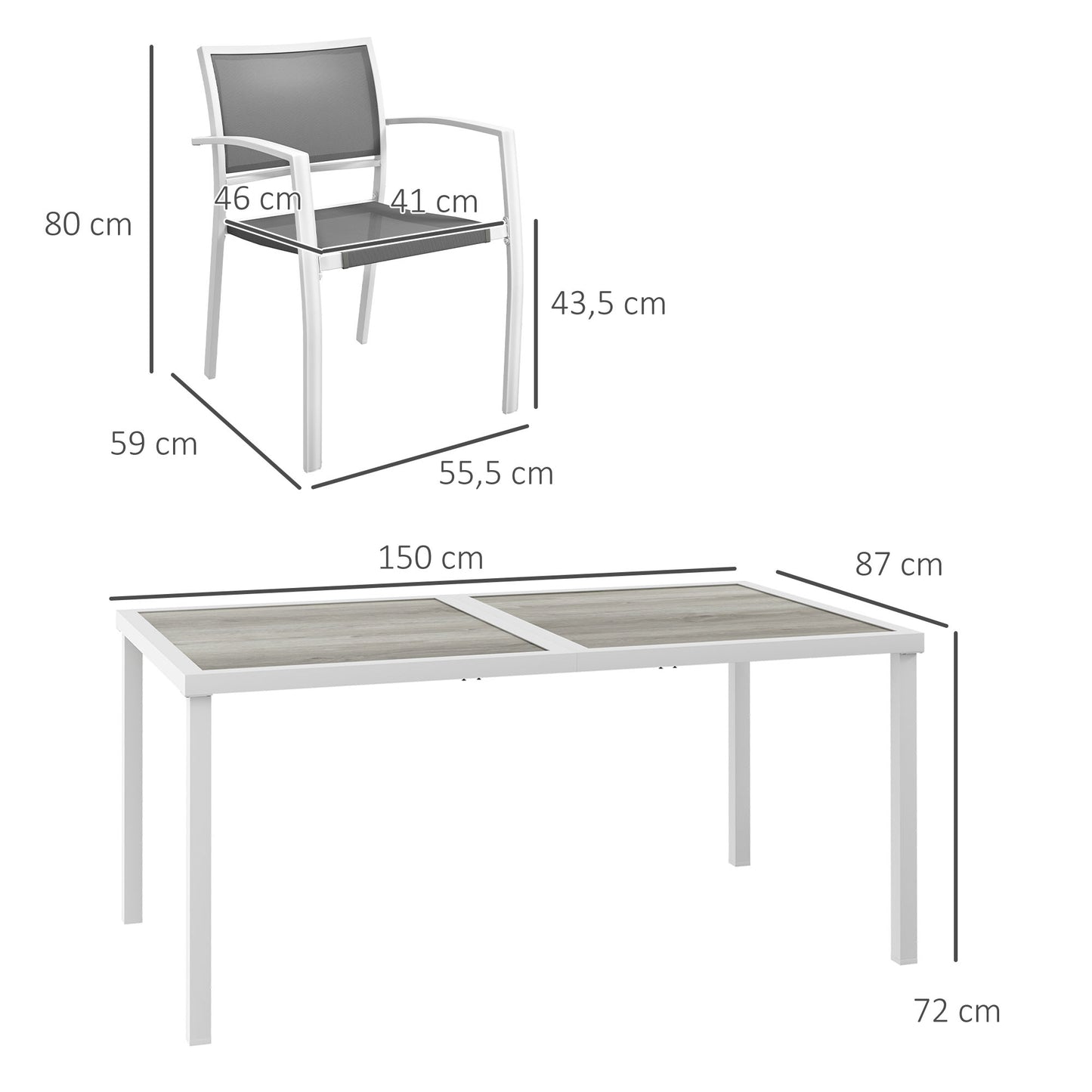Outsunny Conjunto De Comedor De Exterior Con 1 Mesa Y 6 Sillas Apilables Gris_2