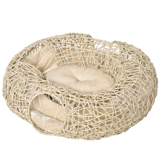 Pawhut Cama Para Gatos De Ratán 78x69x22cm Cesta Para Gatos Rolliza Cojín Suave_0