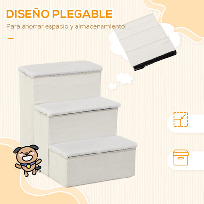 Escalera Para Mascotas 3 Peldaños Plegable Con Tapas Abatibles 40x54x48cm Blanco_3
