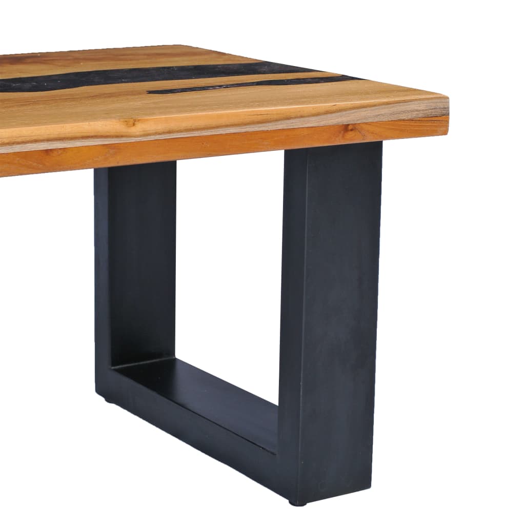 Mesa De Centro Madera Maciza De Teca Y Poliresina 100x50x40 Cm_3
