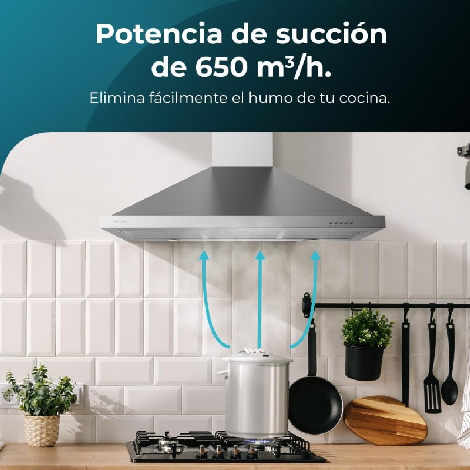 Campana Extractora 90 Cm Piramidal Bolero Flux Pm 906500 Inox A. Motor 165w, Acabado Negro, Succión 650m3/h, Control Mecánico, 3 Niveles De Potencia_1