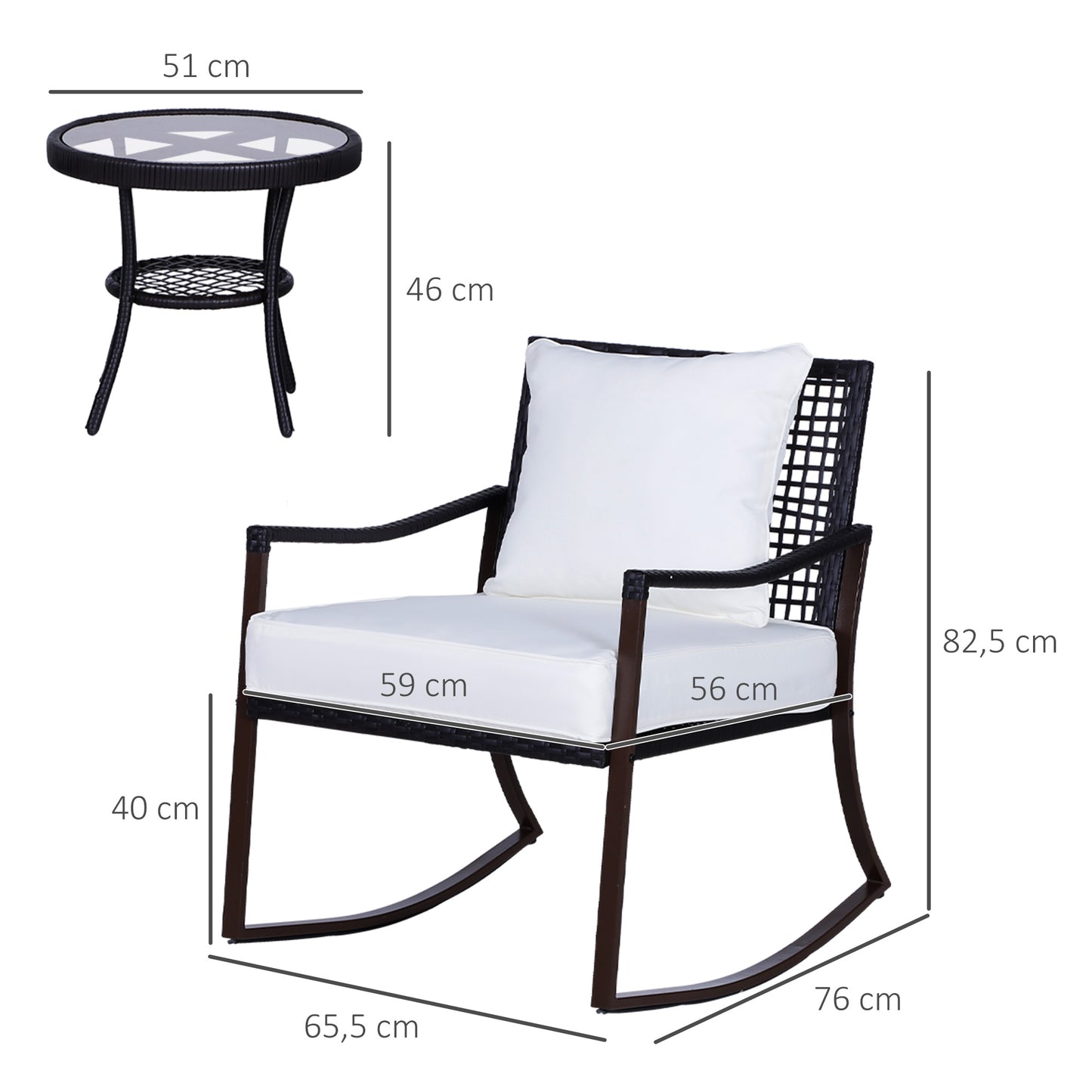 Outsunny Conjunto De Muebles De Ratán Para Jardín Con Mesa Ø51x46 Cm Y 2 Sillas_2