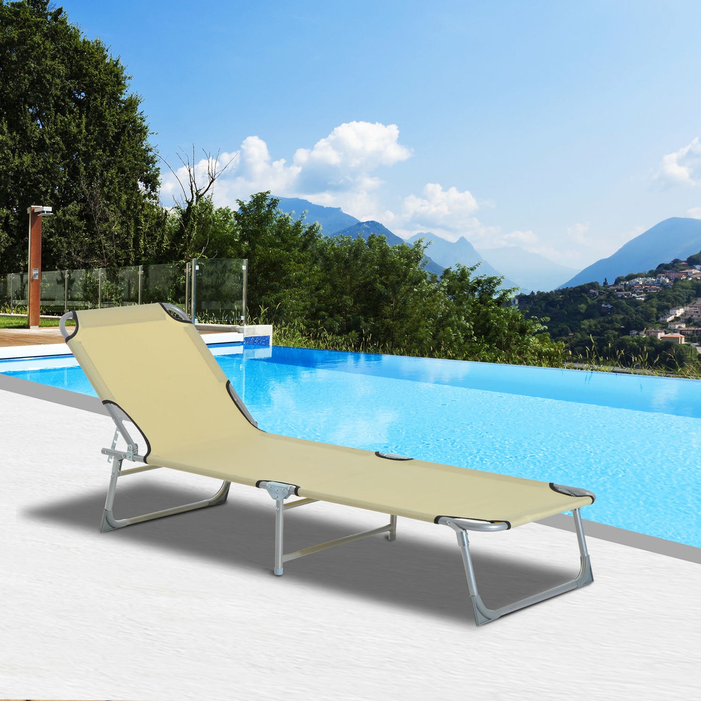 Outsunny Cama De Camping Plegable Tumbona Plegable Carga 120kg 187x58x28cm Beige_1