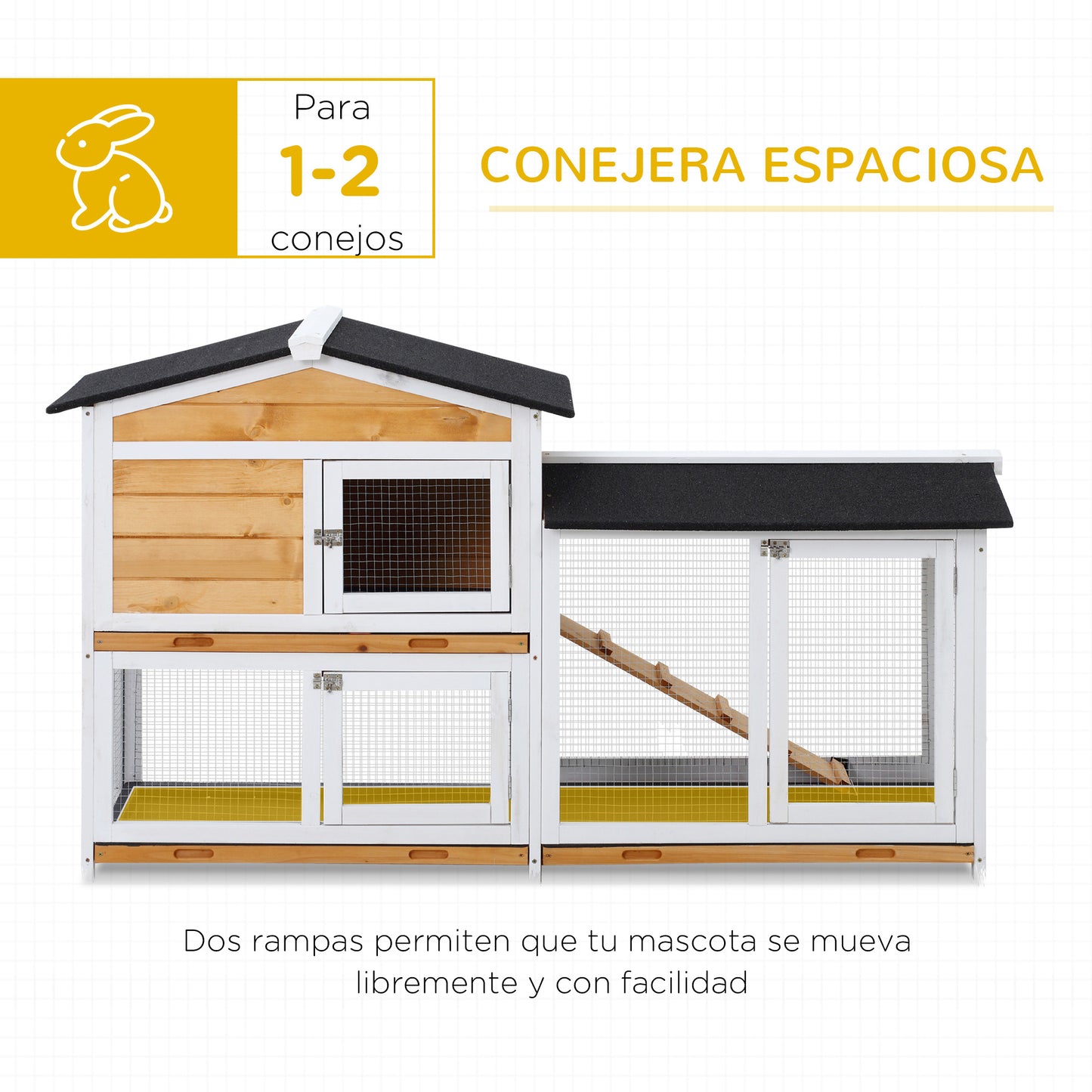 Pawhut Conejera De Madera Exterior Con Techo Asfáltico 157,4x53x93,5cm Natural_4