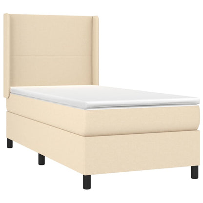 Cama Box Spring Colchón Y Luces Led Tela Color Crema 90x190 Cm / Vetonek_2