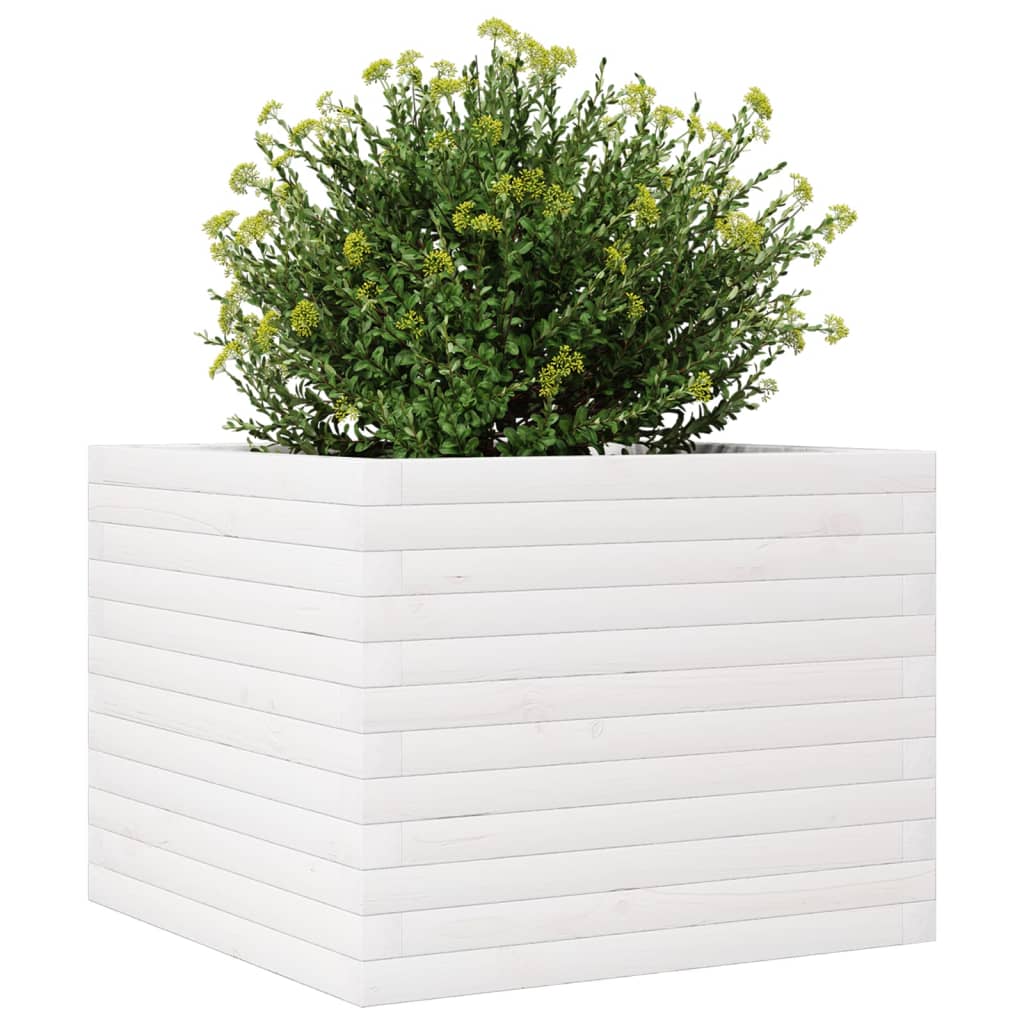 Jardinera De Madera Maciza De Pino Blanca 60x60x46 Cm_3