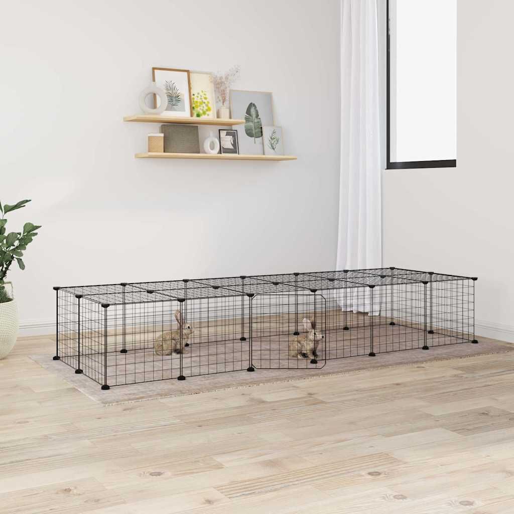 Vidaxl Jaula Para Mascotas De 28 Paneles Puerta Acero Negro 35x35 Cm_1
