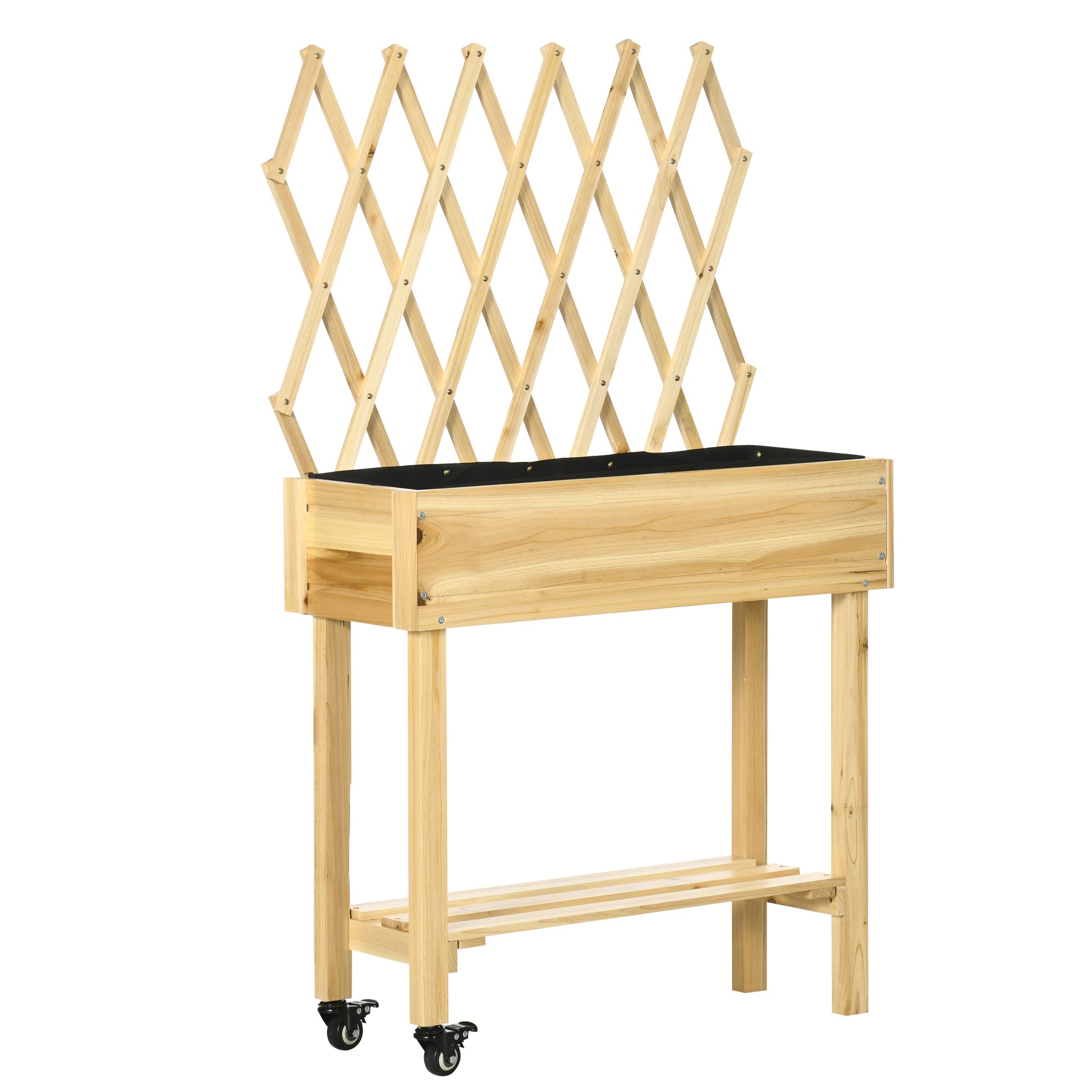 Outsunny Huerto Urbano Elevado De Madera Con Ruedas Enrejado 79x29x130cm Natural_0