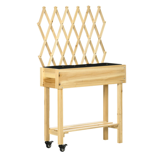 Outsunny Huerto Urbano Elevado De Madera Con Ruedas Enrejado 79x29x130cm Natural_0