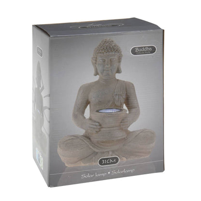 Luz Solar De Buda Polystone Plata Oxidada 21x14x28cm_2