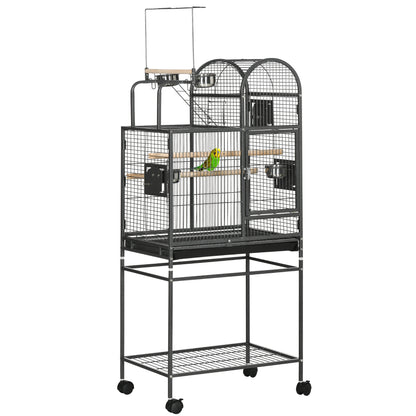 Pawhut Jaula Para Pájaros 61x43x140 Cm Con 4 Puertas 2 Comederos 3 Perchas_0