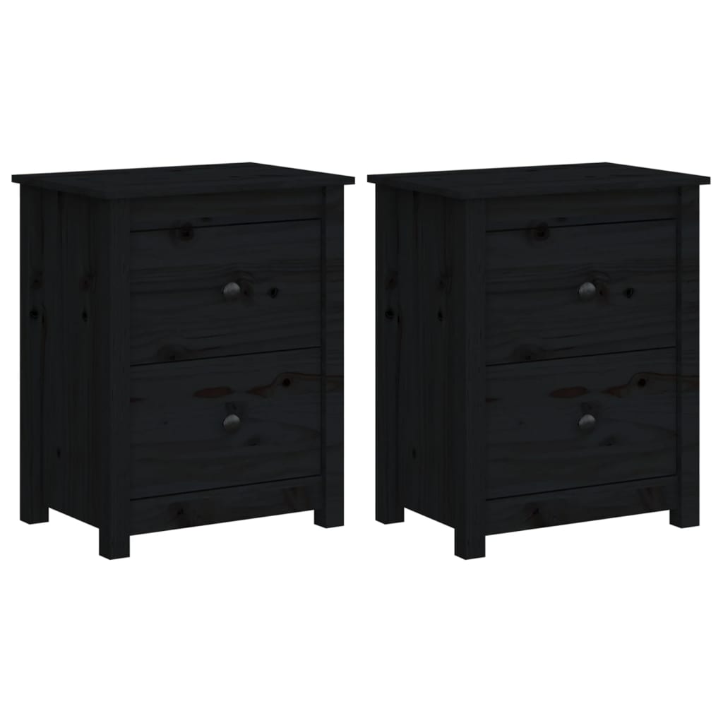 Mesitas De Noche 2 Uds Madera Maciza De Pino Negra 50x35x61,5cm_0