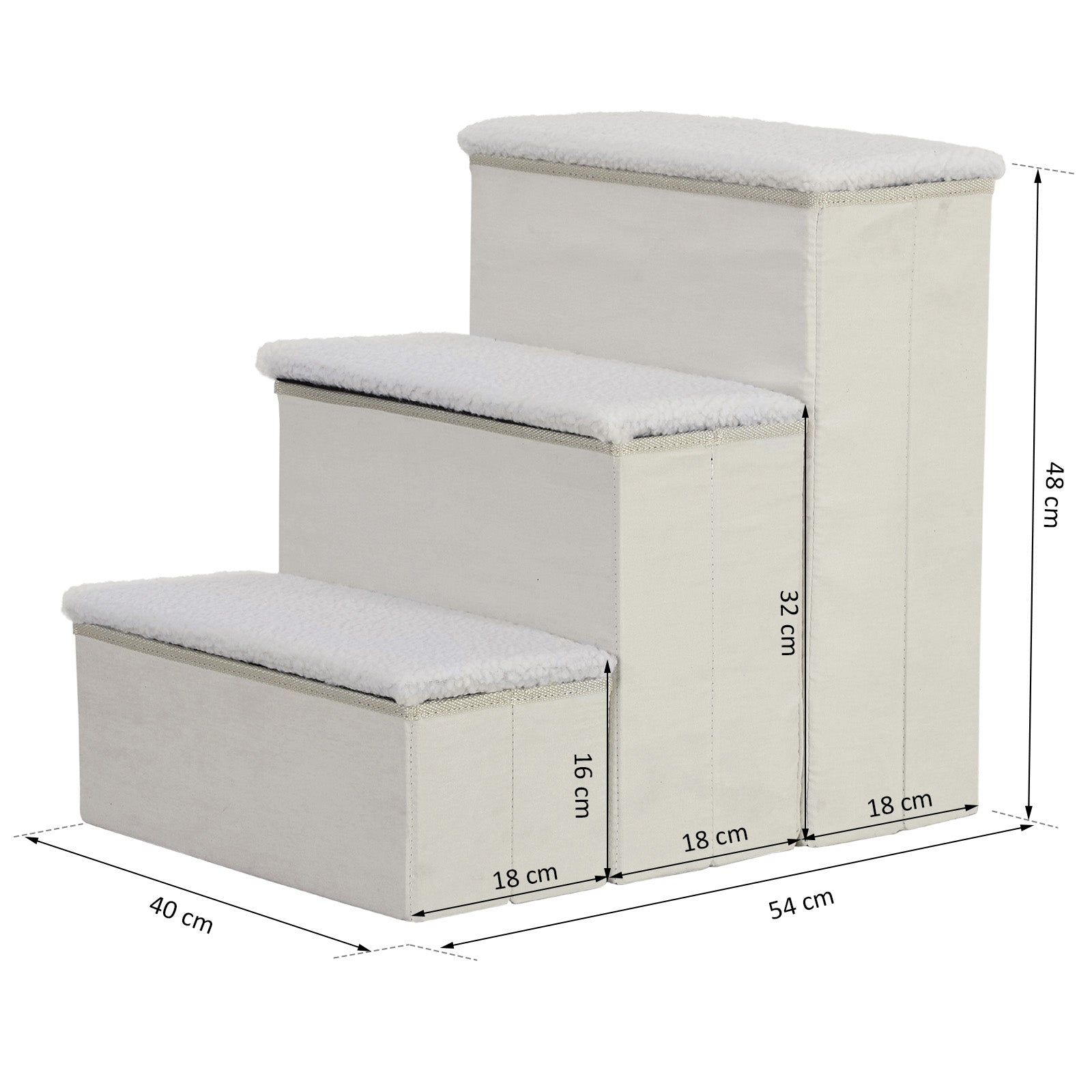 Escalera Para Mascotas 3 Peldaños Plegable Con Tapas Abatibles 40x54x48cm Blanco_2