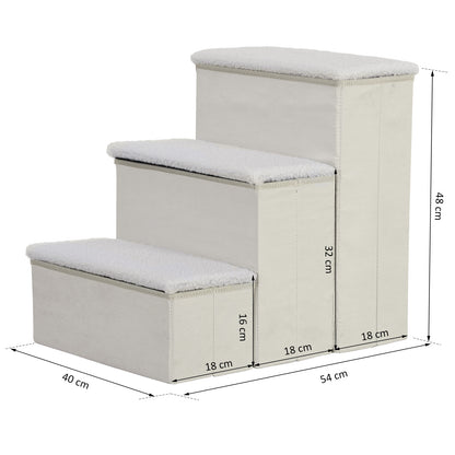 Escalera Para Mascotas 3 Peldaños Plegable Con Tapas Abatibles 40x54x48cm Blanco_2