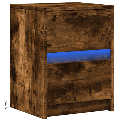 Mesita De Noche Con Luces Led Madera Ingeniería Roble Ahumado_1
