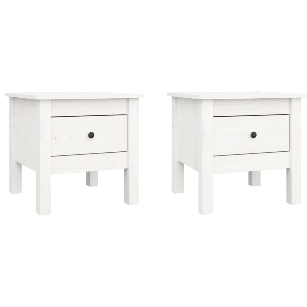 Mesa Auxiliar 2 Uds De Madera Maciza De Pino Blanco 40x40x39 Cm_0