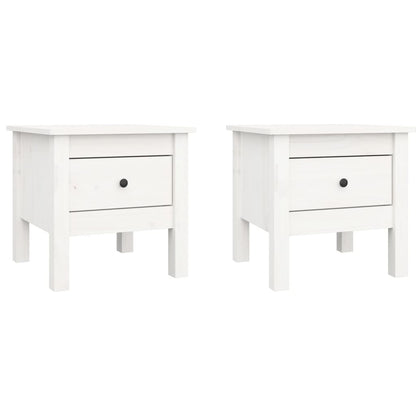Mesa Auxiliar 2 Uds De Madera Maciza De Pino Blanco 40x40x39 Cm_0