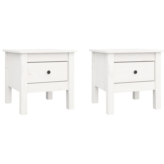 Mesa Auxiliar 2 Uds De Madera Maciza De Pino Blanco 40x40x39 Cm_0