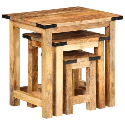 Mesas Apilables 3 Piezas Madera Maciza De Mango Rugosa_1