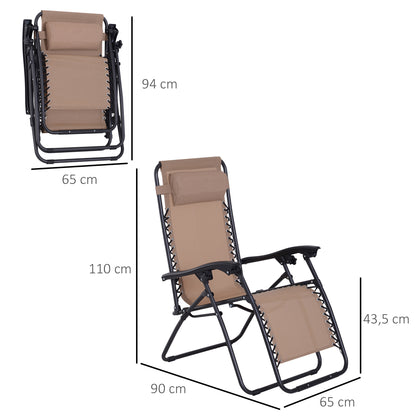 Outsunny Tumbona Plegable De Jardín Respaldo Ajustable Marco De Acero Beige_2