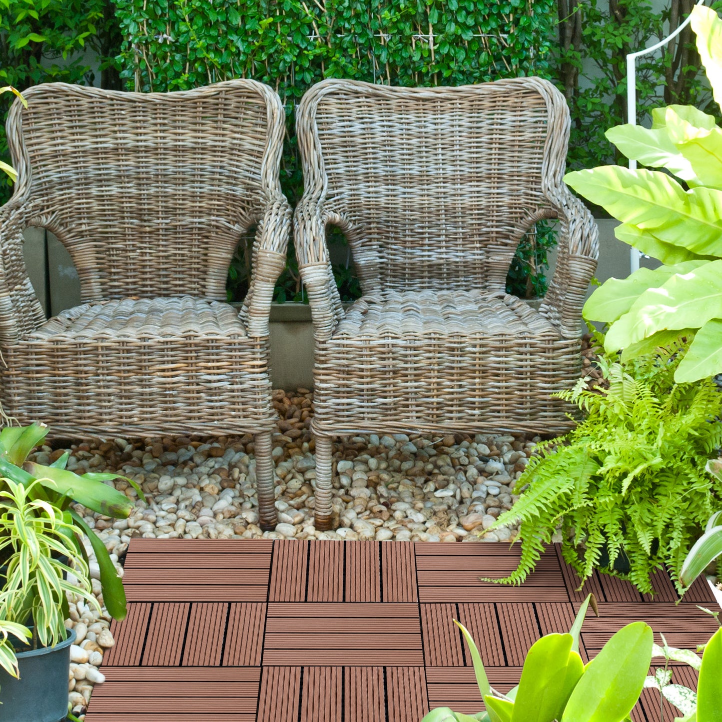 Outsunny Set De 11 Piezas Baldosas De Exterior 30x30 Cm 1 M² Para Jardín Marrón_1
