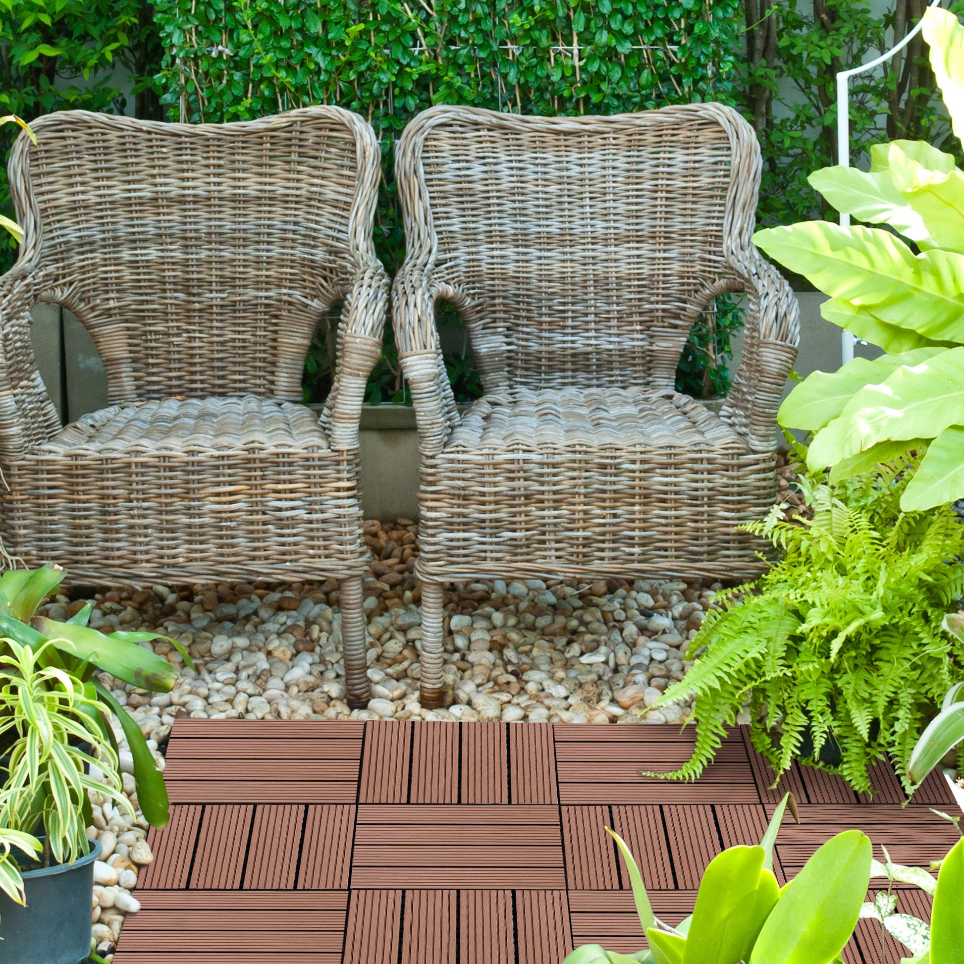 Outsunny Set De 11 Piezas Baldosas De Exterior 30x30 Cm 1 M² Para Jardín Marrón_1