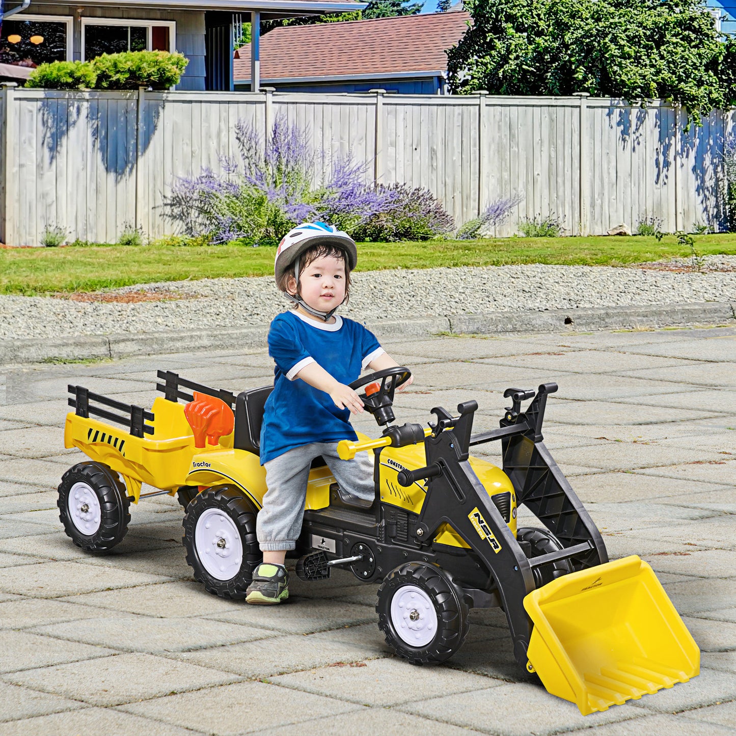 Homcom Tractor A Pedales Para Niños De 3 Años Con Remolque 167x41x52 Cm Amarillo_1