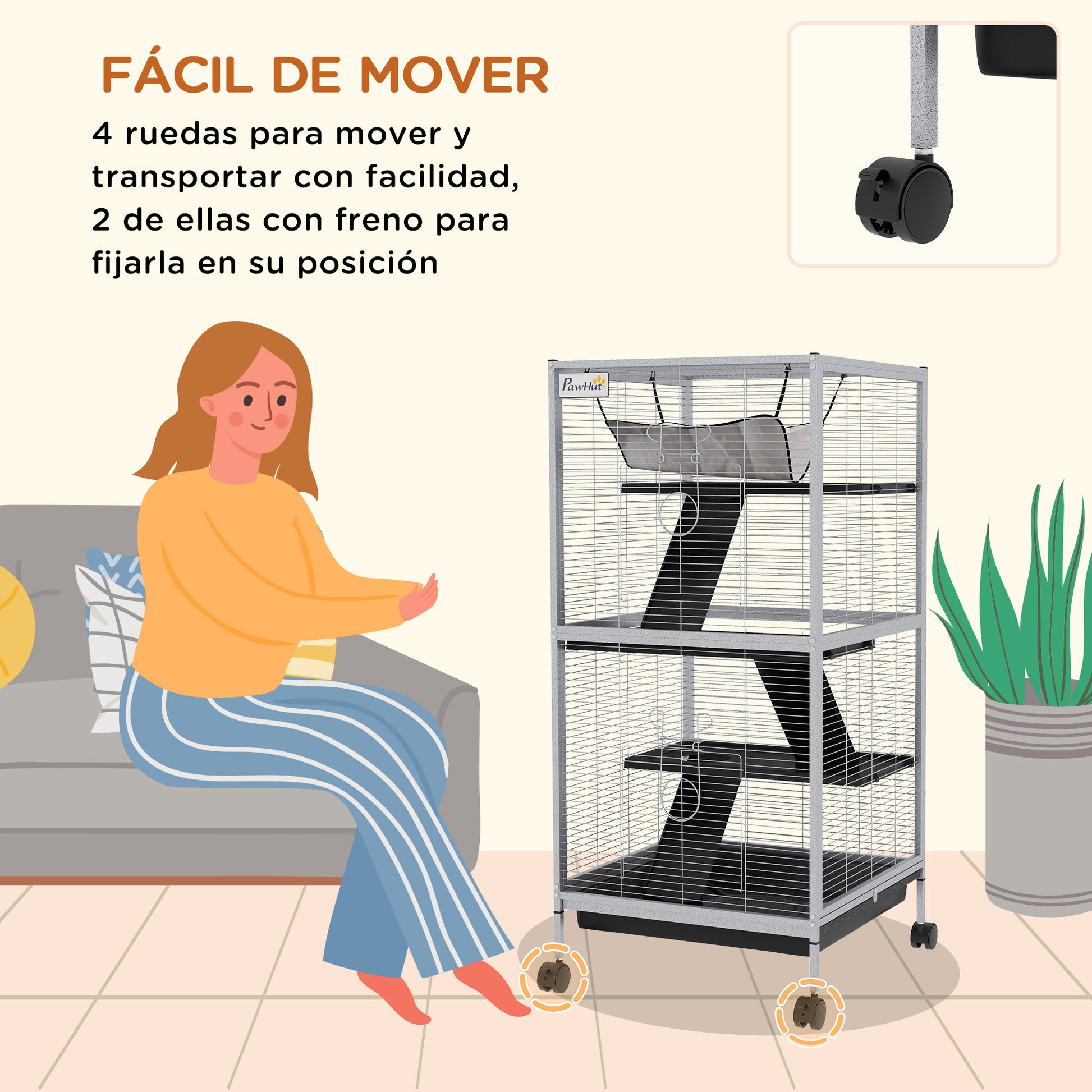 Pawhut Jaula Para Animales Pequeños De 4 Niveles Con Ruedas 52x52x113,5cm Gris_4
