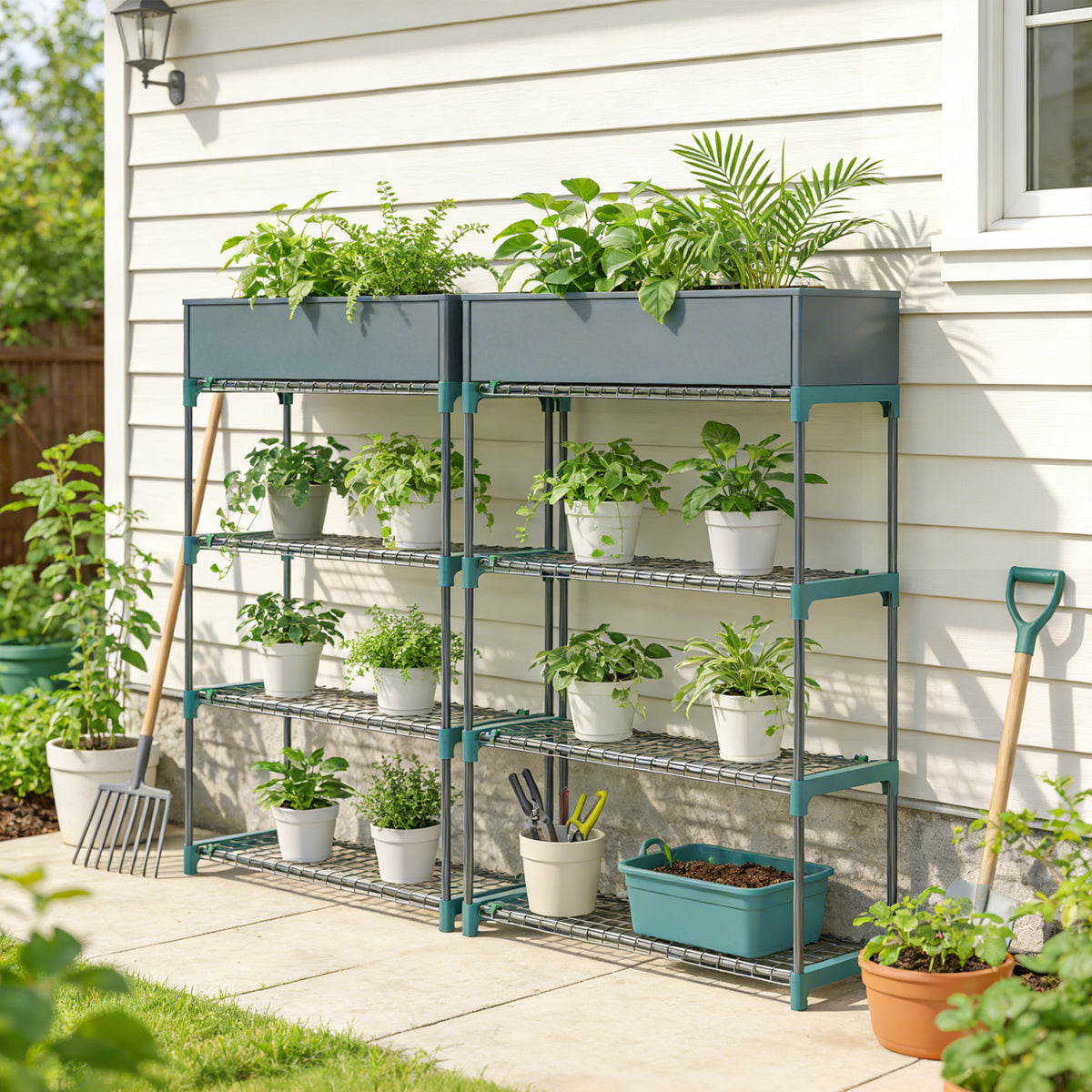 Suporte Para Plantas Outsunny Aço, Plástico Verde 90x28x104 Cm_4