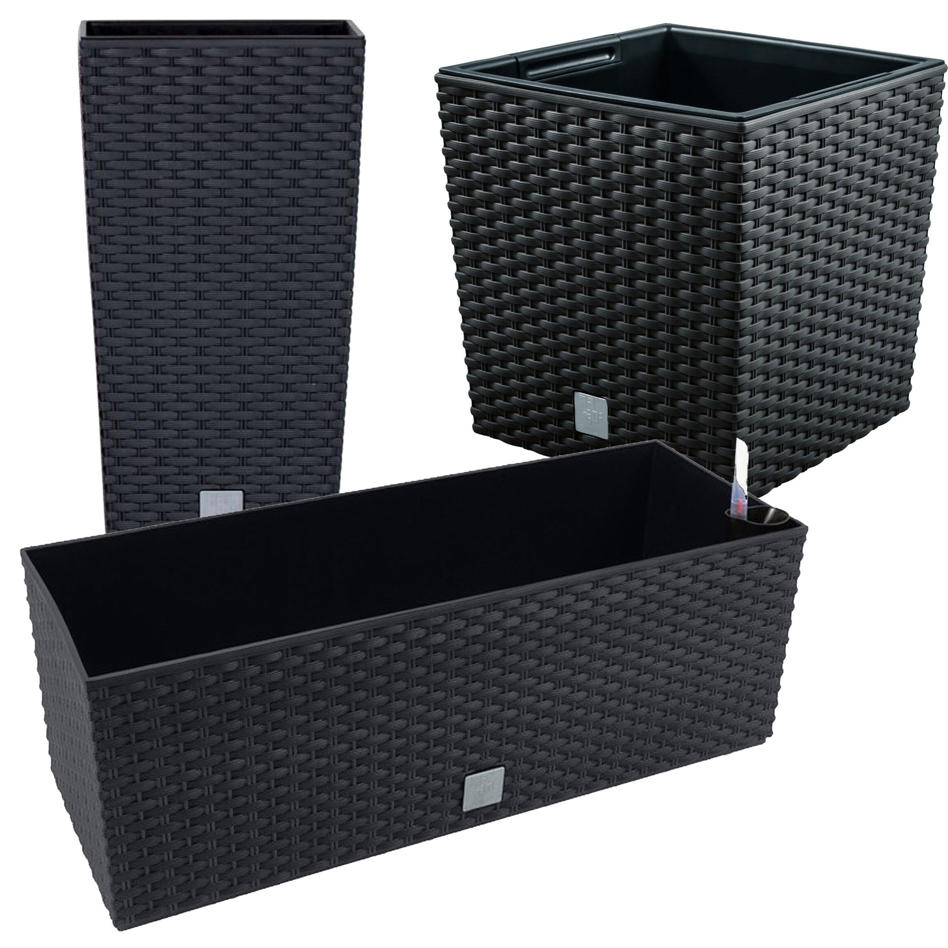 Juego De Macetas Rato: 26,6 Litros, 64 Litros, Y Jardinera Rectangular 17 Litros Color Antracita