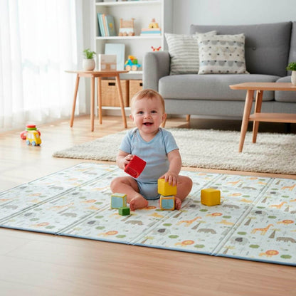 Bathby | Alfombra Plegable Para Bebé 200 × 150 Cm, Reversible Animales/hojas_2