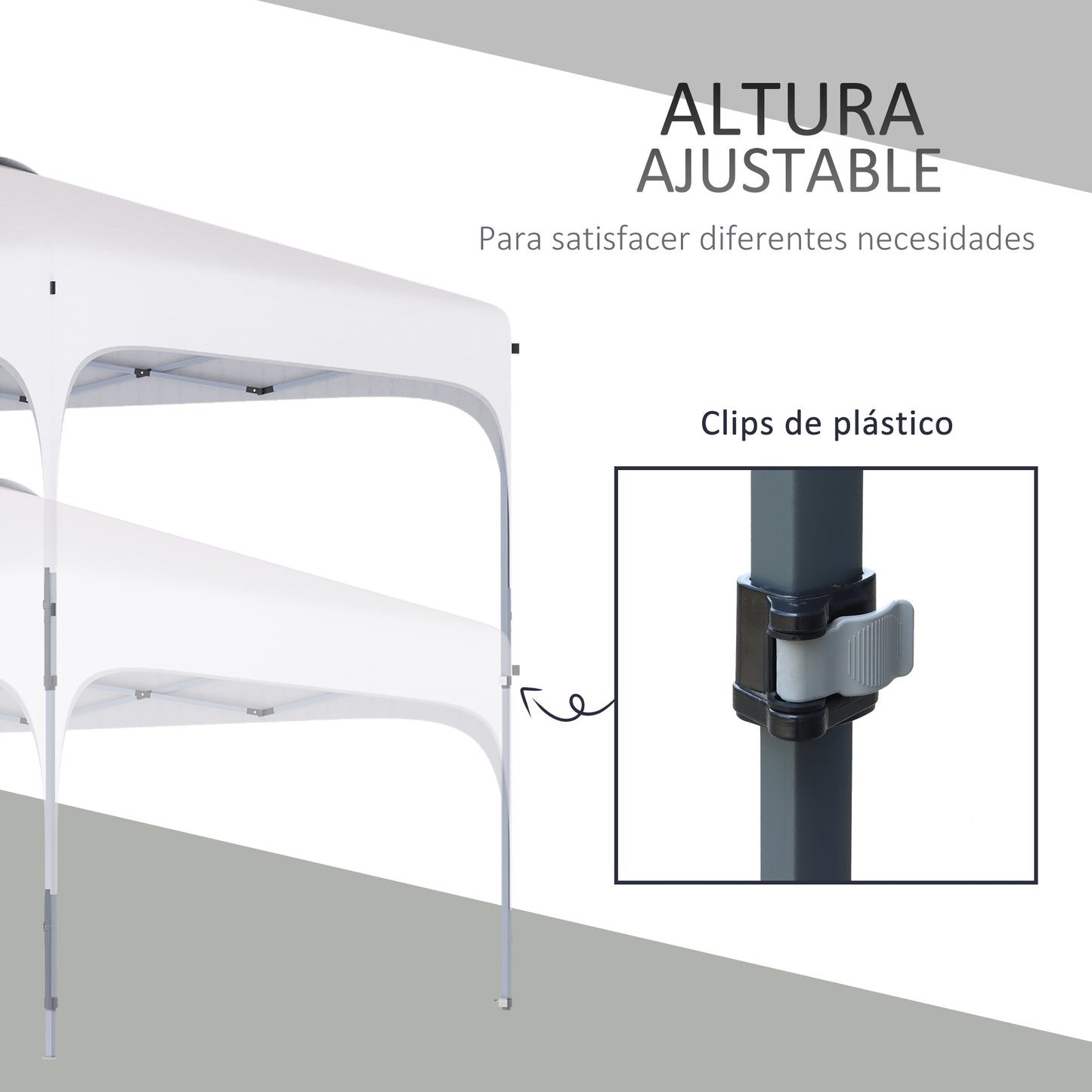 Outsunny Carpa Plegable 2,5x2,5x2,7 M Con Altura Ajustable Anti-uv Blanco_5