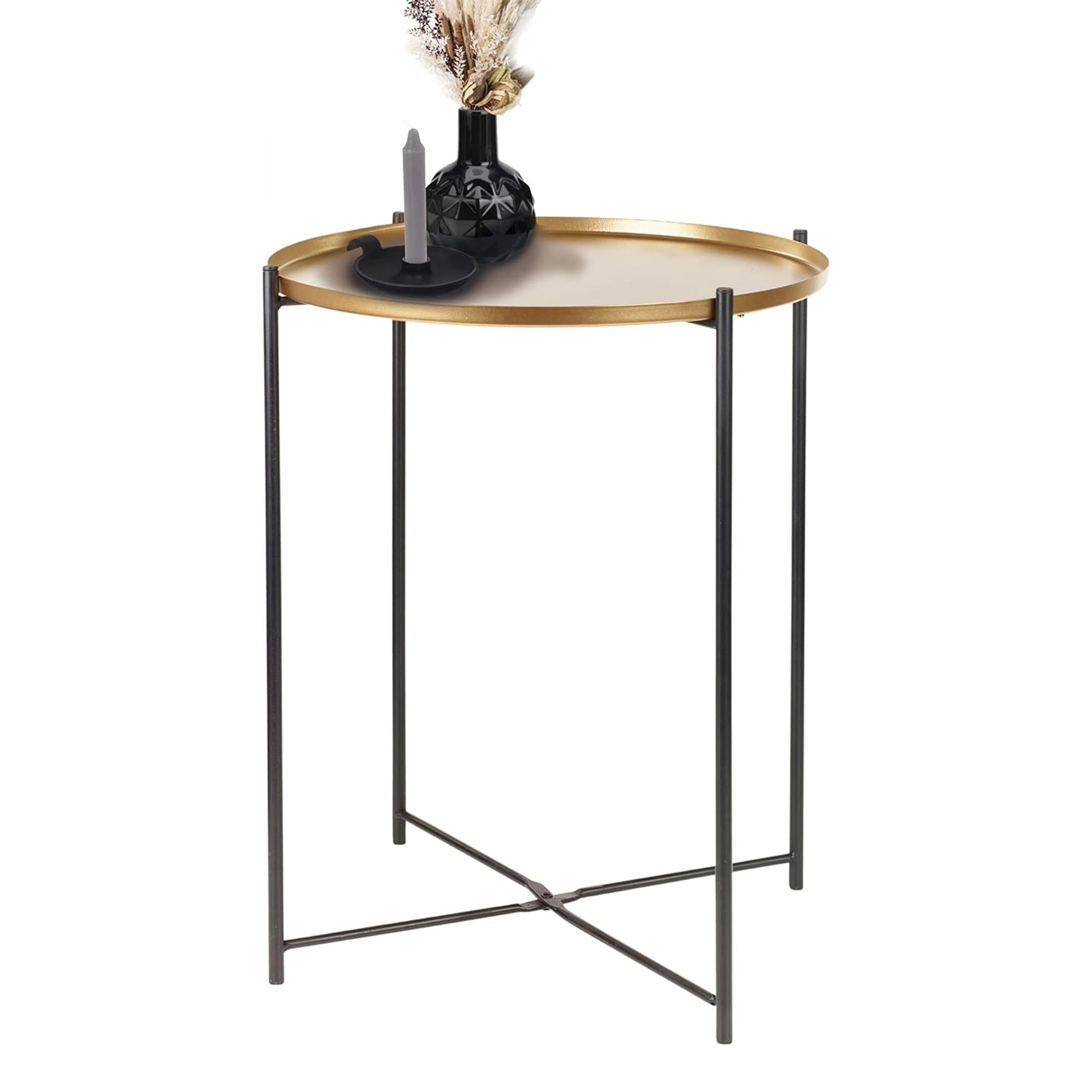 Well Home Mesa Auxiliar Redonda En Metal Color Dorado Ø35x47cm